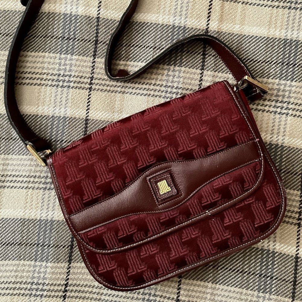 Vintage Lanvin shoulder bag purse oxblood leather monogram